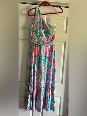 Lilly Pulitzer Carnivale Coral One Shoulder MIDI dress